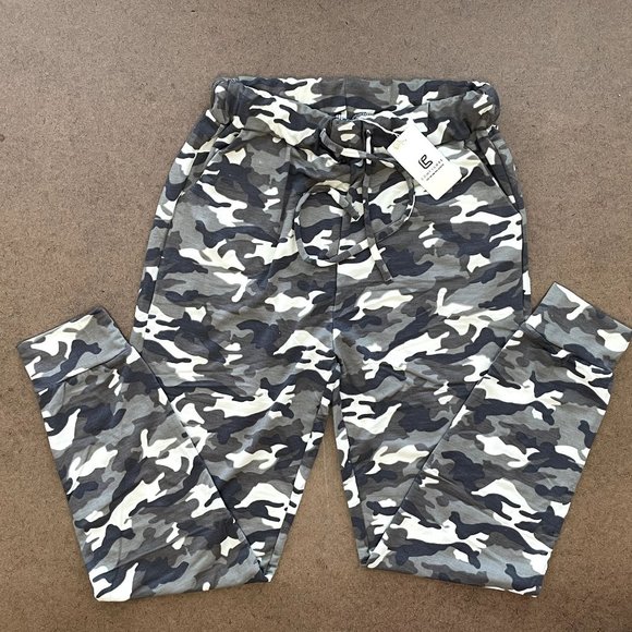 WOMEN'S GREEN/CREAM CAMO JOGGER PANTS W/FRONT POCKETS & TIE STRING-NWT S/M, L/XL - Picture 7 of 12